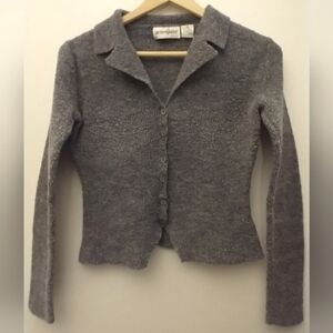 Vintage Y2K Grunge 90's Button Down Crop Sweater Collar Grey Grungecore M